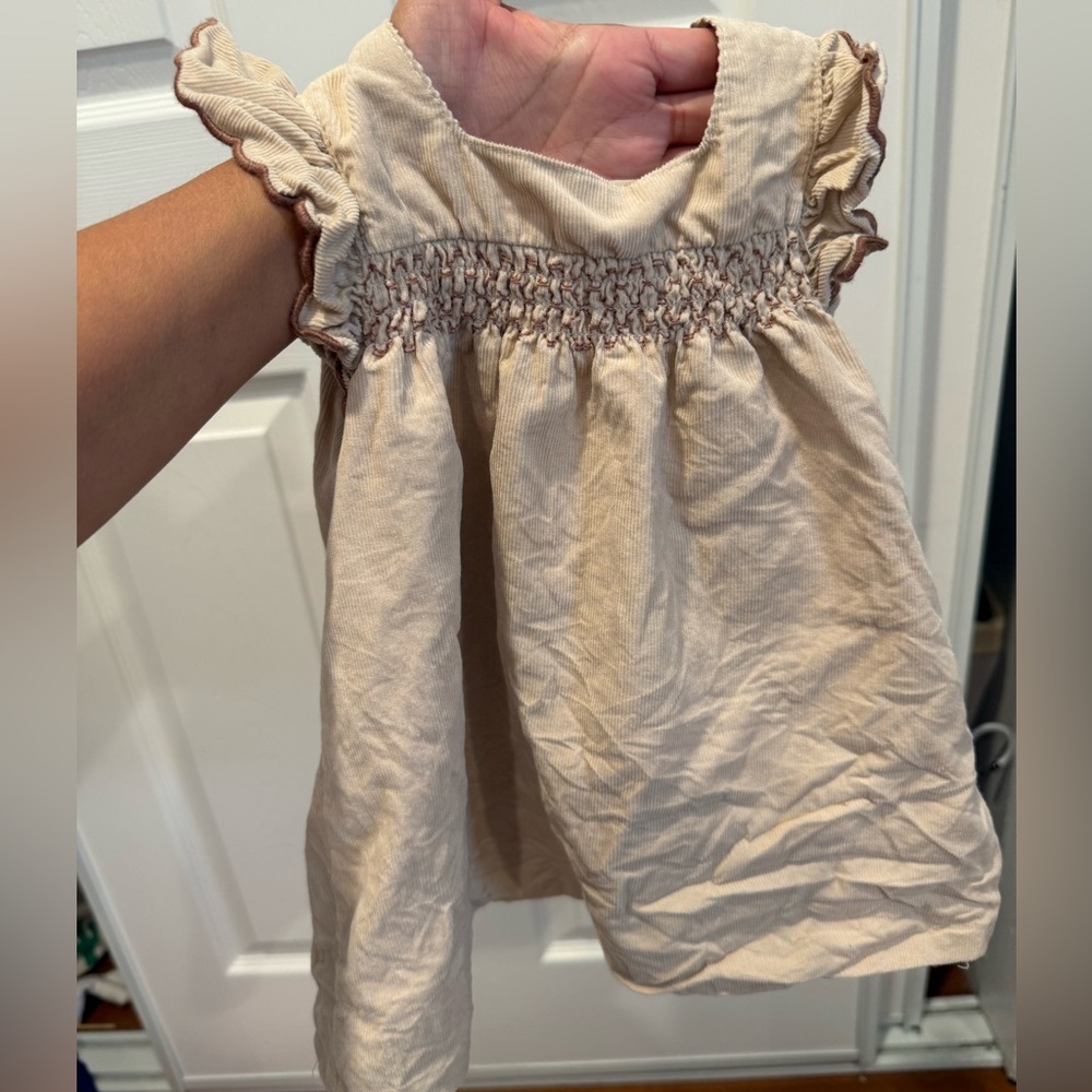 Cream Ruffled Corduroy Zara Baby Dress